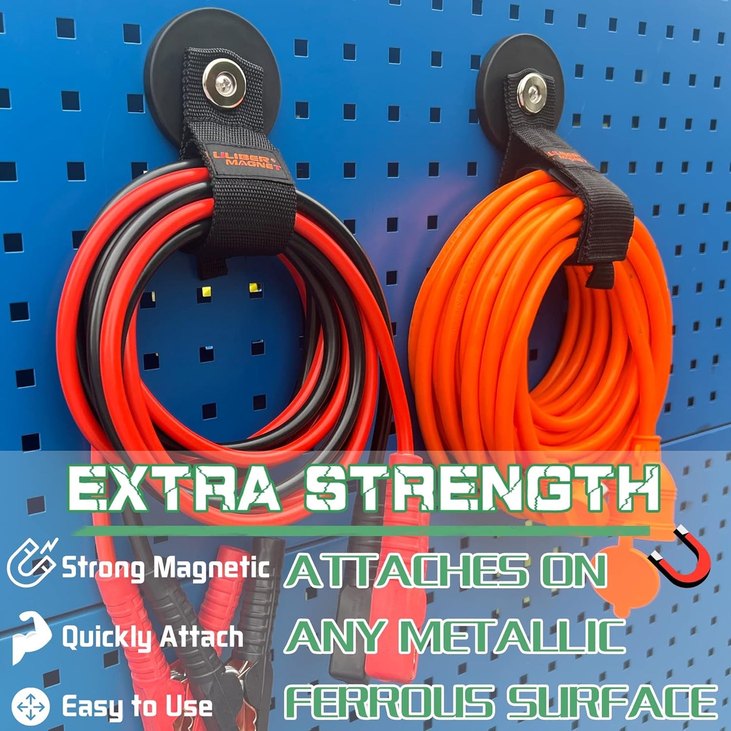 ULIBERMAGNET Heavy Duty Magnetic Hooks - Strong Storage Solution for Cords, Tools & More | 2 Pack, 3.46 Inch