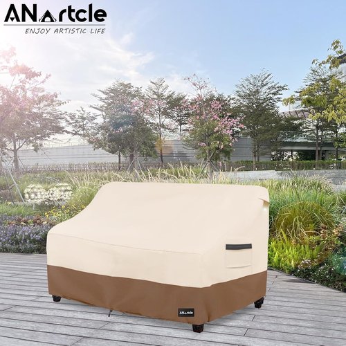 ANartcle Outdoor Couch Cover - 100% Waterproof Heavy Duty 2-Seater Loveseat Cover | 58"W x 32.5"D x 31"H - Beige & Brown