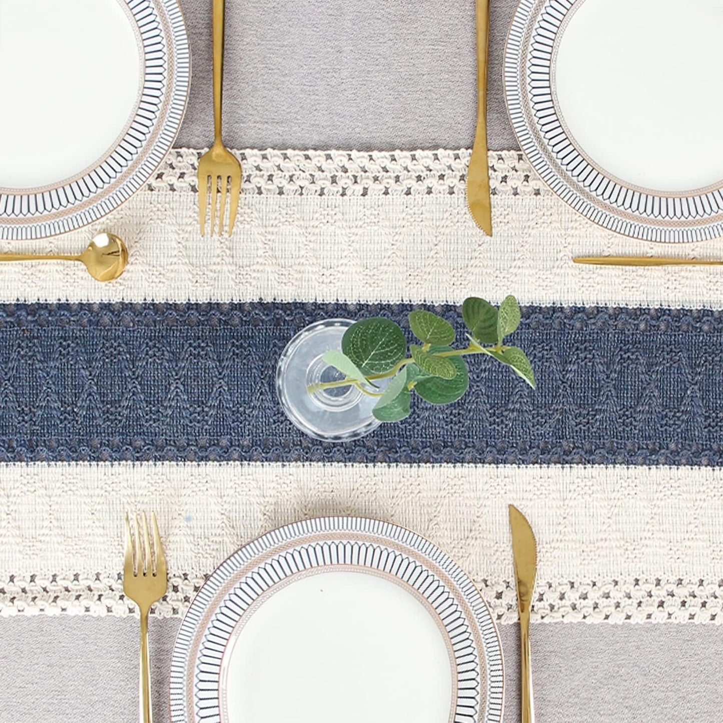 FEXIA Boho Blue Table Runner 72 Inches Long with Tassels Macrame Farmhouse Style Party Rustic Wedding Baby Bridal Shower Dining Decor (12x72 Inches)