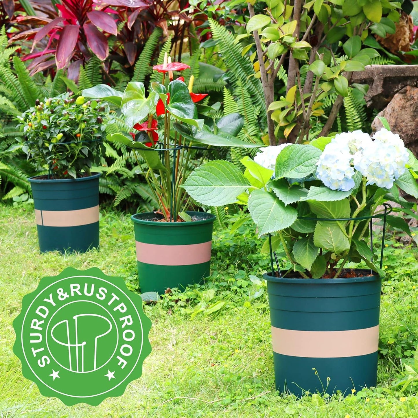 LEOBRO Plant Support Stakes - Metal Peony Support for Tomatoes & Hydrangeas | 9.8" W x 15.7" H, 6 Pack