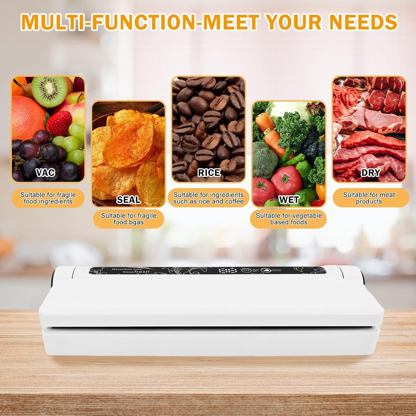 Skiennix Vacuum Sealer Machine - 75KPA Strong Suction, Moist/Dry Modes, 20 Bags Included, Compact Design