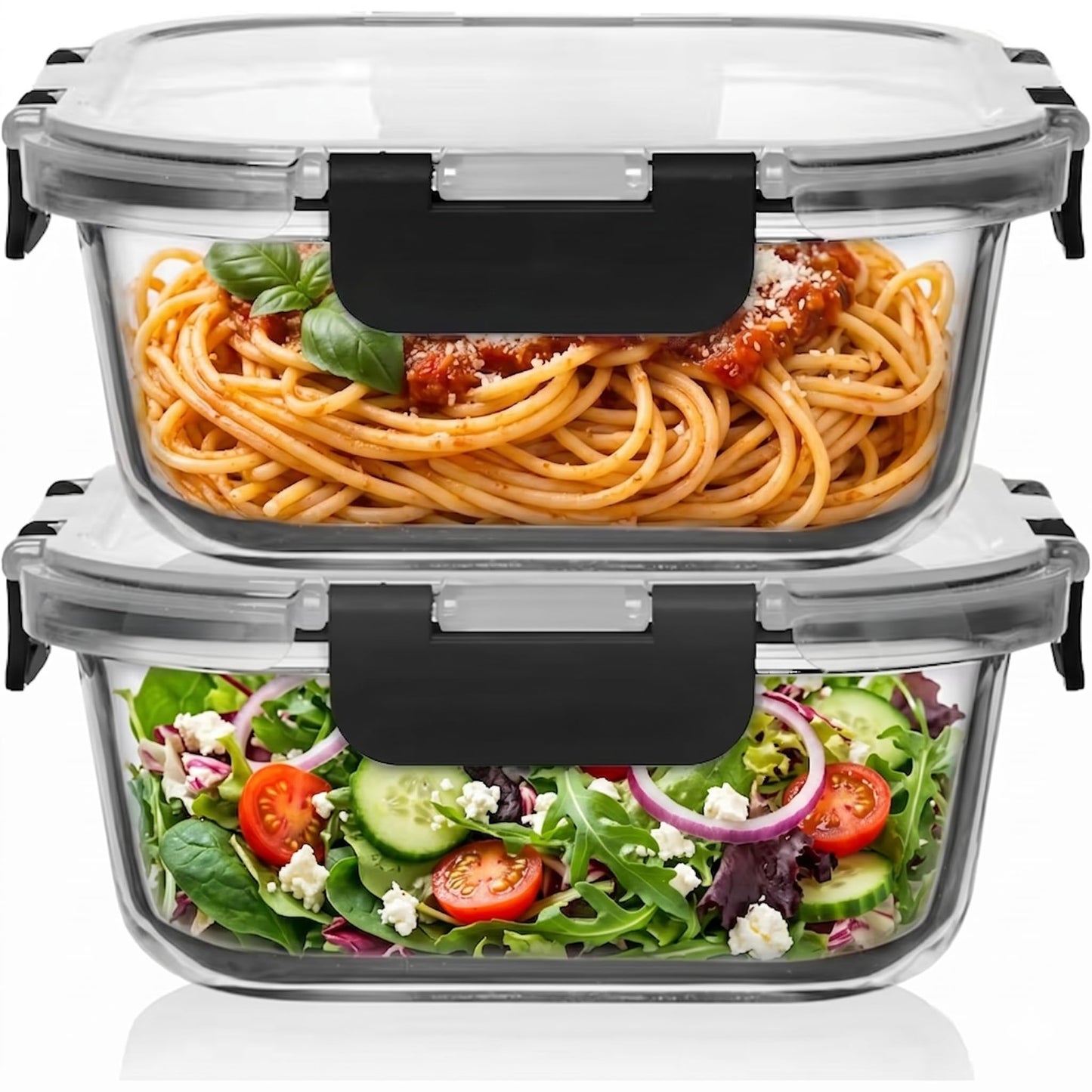 Razab 2 PC 1200ML / 41 Oz Glass Food Storage Containers with Lids - Airtight & Leakproof - Microwave/Oven/Freezer Safe - BPA Free - Ideal for Meal Prep, Storing Leftover & Lunch
