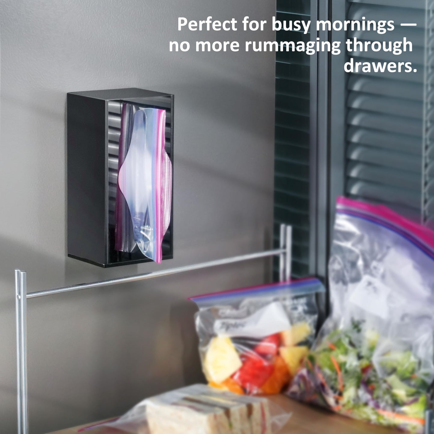 LUVCOSY Acrylic Food Bag Storage Organizer Magnetic Fridge Attachment Compatible with Ziploc 1 Gallon, Dispenser for Ziploc Bags, Kitchen Organization and Storage Solution, 1 Pack