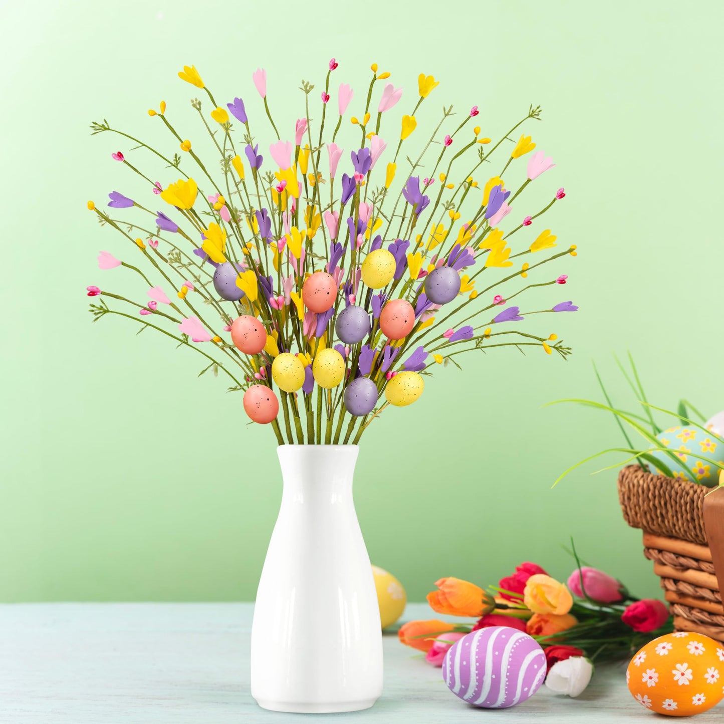 Yen Jean 15PCS Easter Decorations Egg Picks - Spring Artificial Floral Stems Decor Flowers Arrangement for Home Vase Table Centerpiece