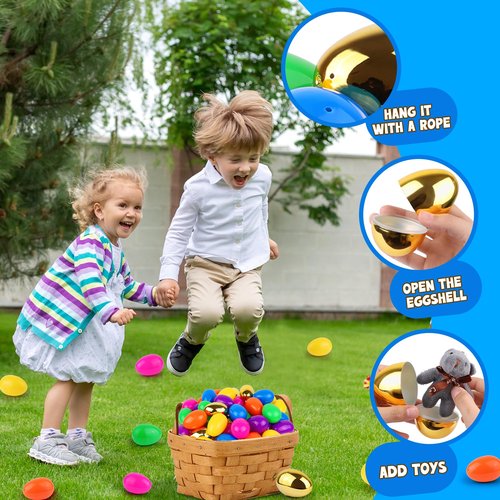 50 Pack 3.1" Fillable Easter Eggs with 6 Surprise Gold Eggs, Colorful Plastic Eggs for Easter Egg Hunts, Basket Stuffers Fillers, Party Favors, Classroom Rewards Prizes for Kids Toddlers Boys Girls