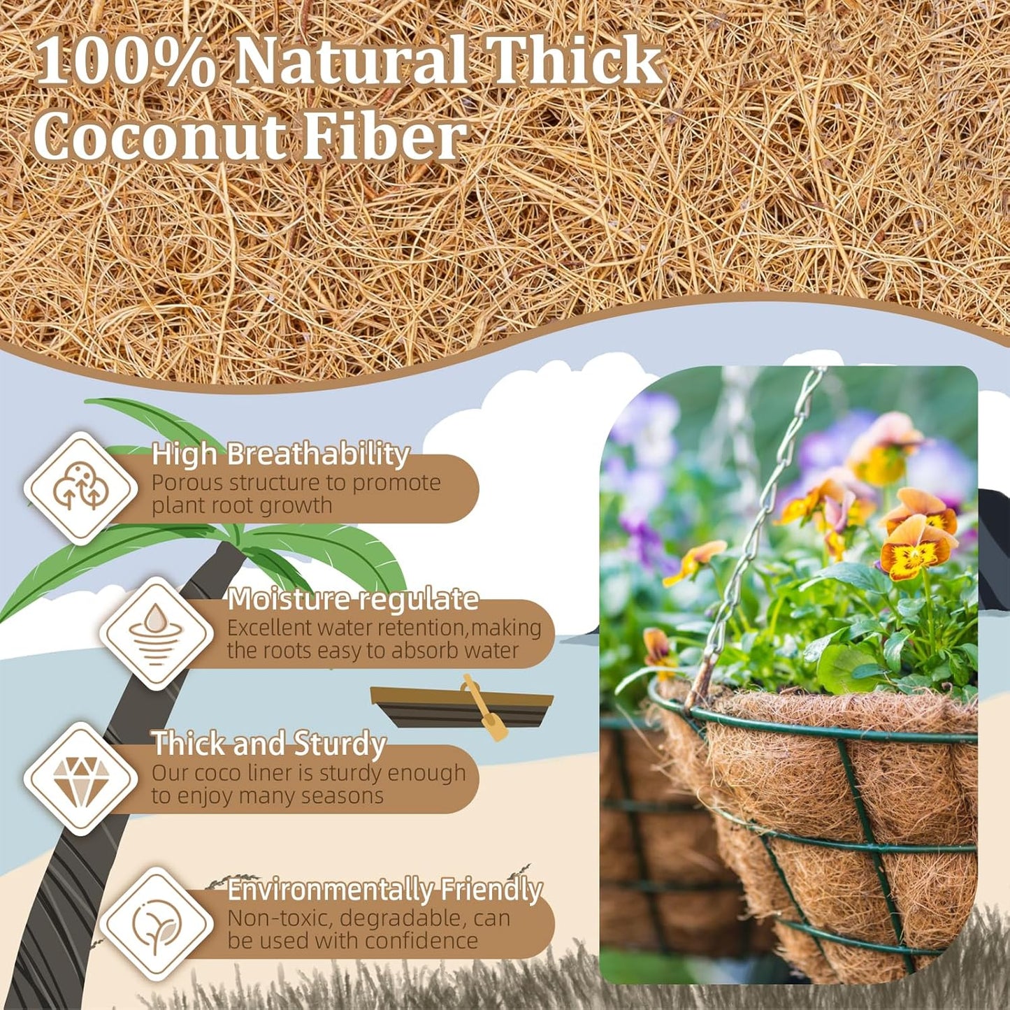 Legigo 20-Inch Coco Fiber Hanging Basket Liners - 100% Natural Round Replacement for Flowers & Vegetables