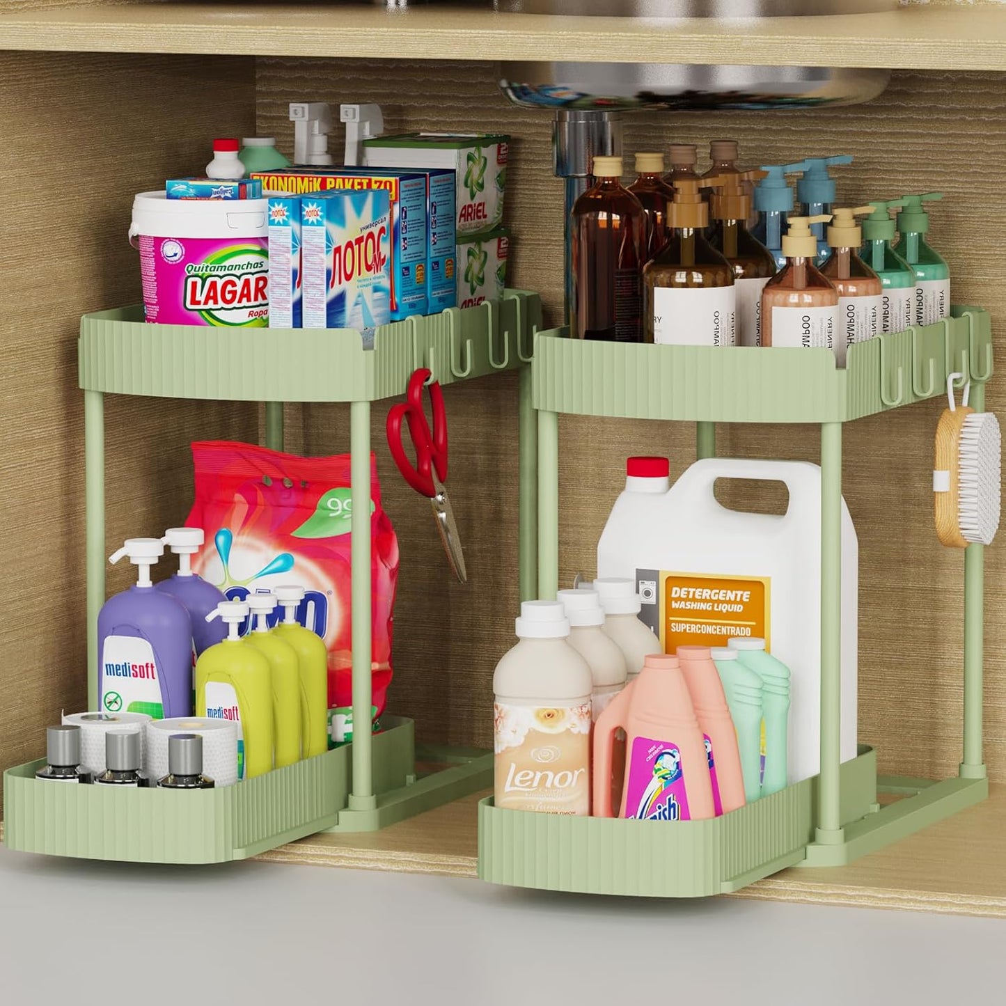 Ukeetap Multi-Purpose Pull-Out Storage Organizers - Under Sink & Cabinet Solutions, 12.8 Inch, Green