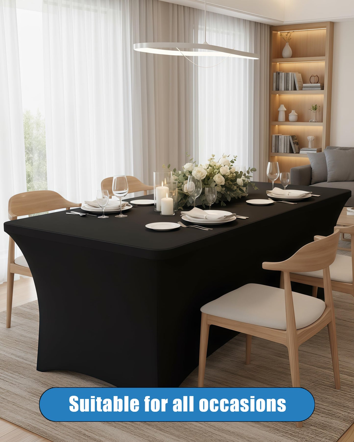 Lemict 6FT Black Table Cloth - 6 Pack Fitted Stretch Rectangle Spandex Tablecloth, Washable Table Cover for Party, Picnic, Wedding, Banquet, Birthday and Festival(30" x 72")