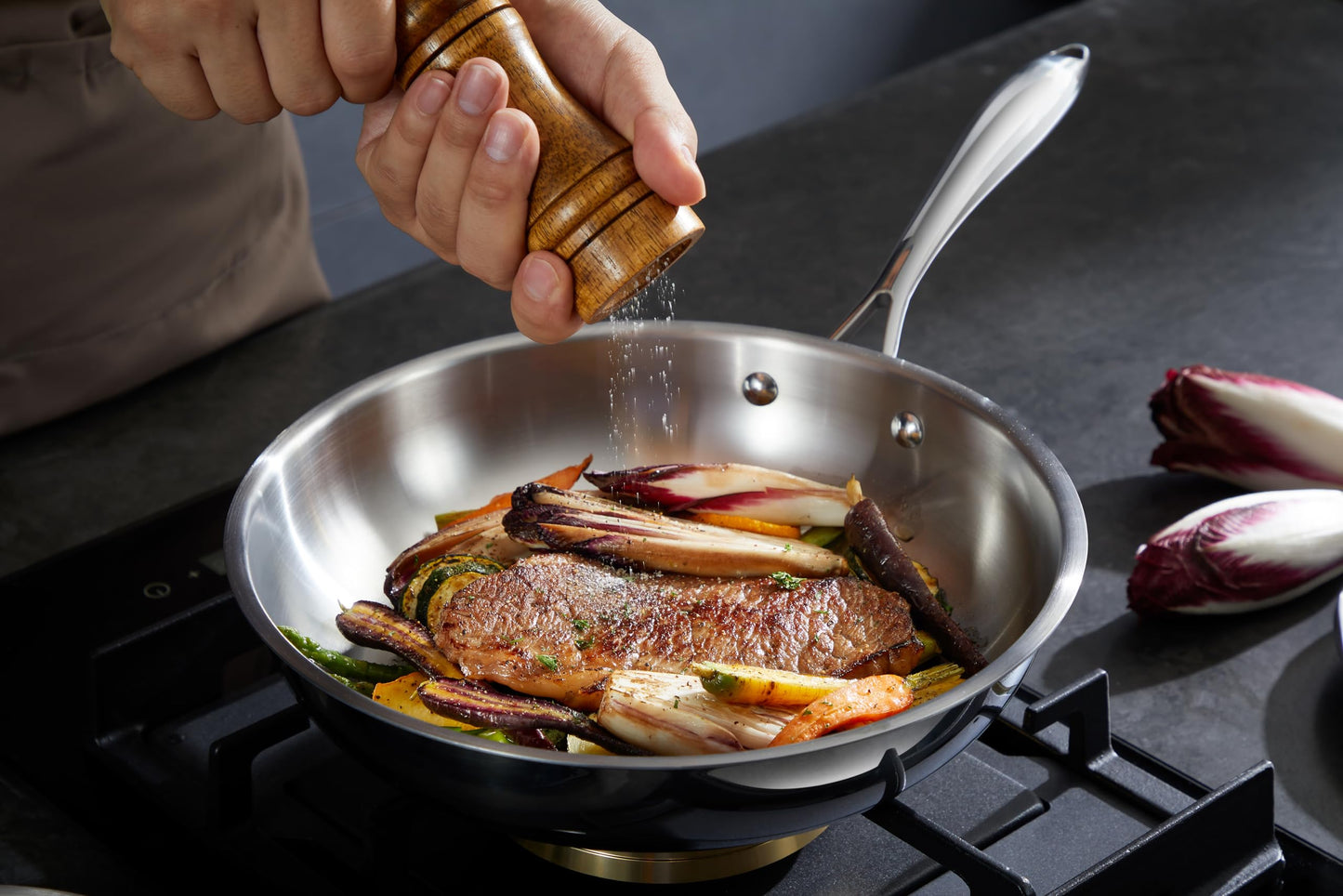 SANFELA Cookware, 10 Piece Stainless Steel Pot and Pan Set, 5 Ply Clad, Includes Frying Pans, Saucepans, Saute Pan and Stock Pot, Compatible with All Cooktops, PTFE, PFAS and PFOA Free