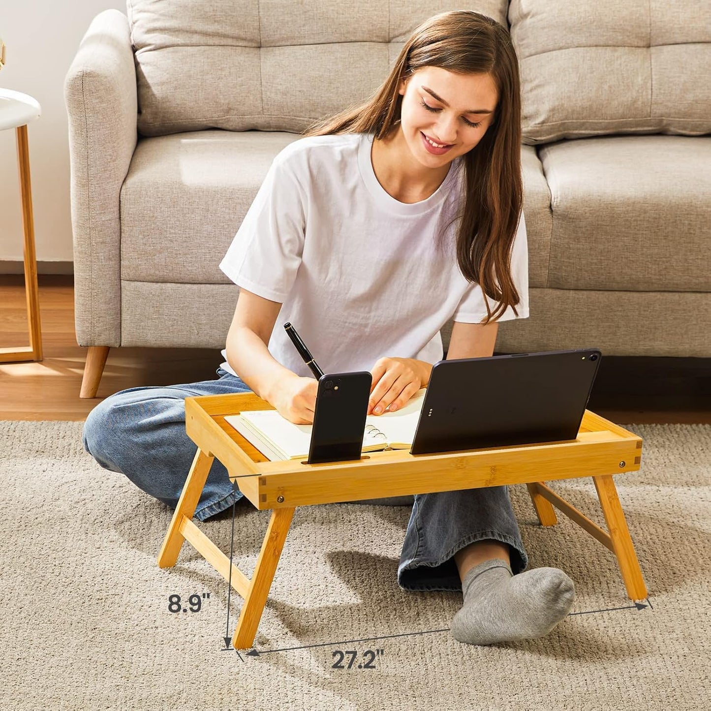 Pipishell Bamboo Bed Tray Table - Large Folding Breakfast Tray for Laptop, Snacks & Reading