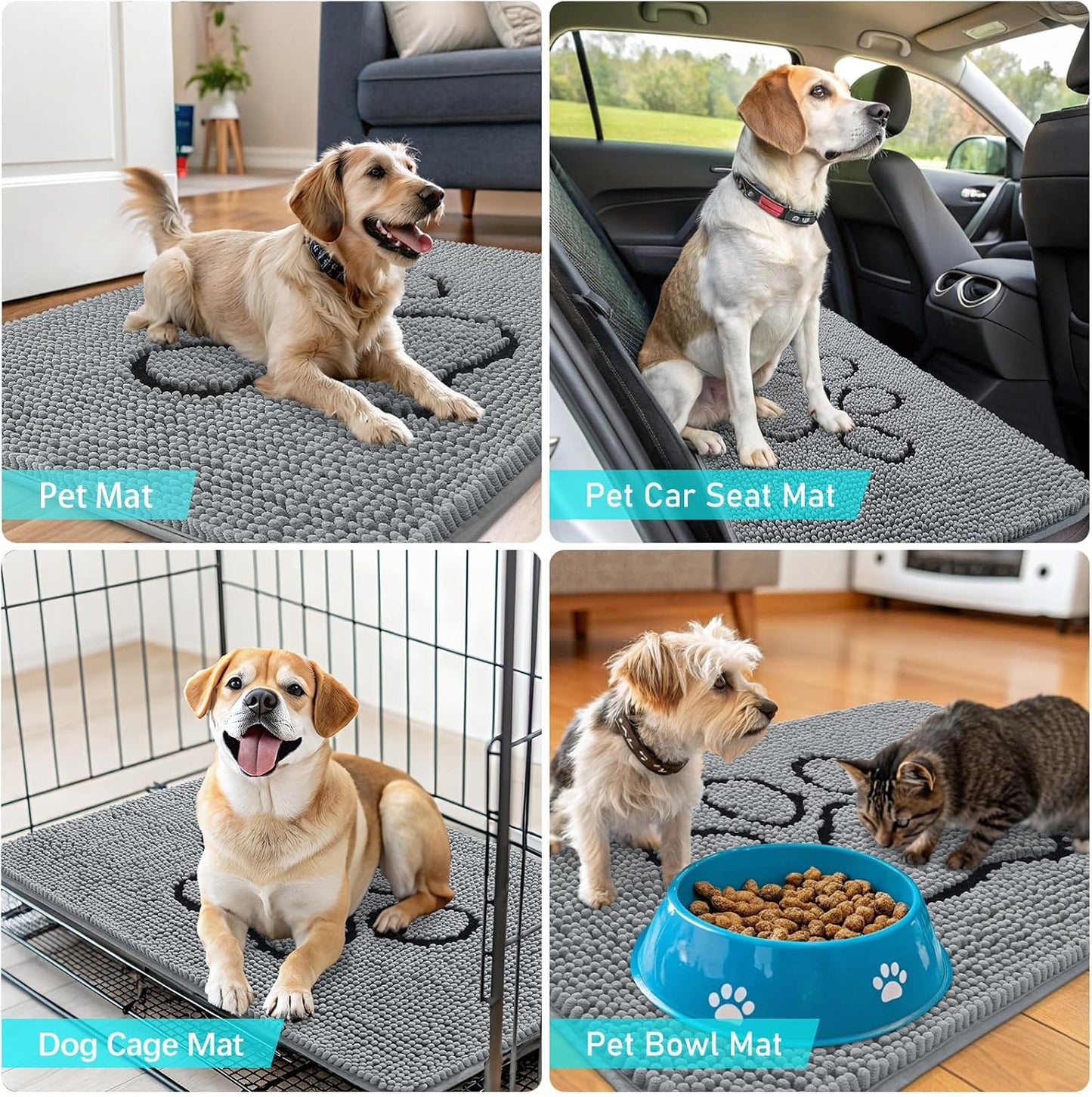 OLANLY Dog Door Mat - Absorbent Non-Slip Mud Mat for Paws | 47x24 Grey Chenille Design