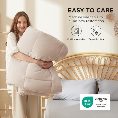 Bedsure Comforter Duvet Insert - All-Season Quilted Queen Size Bedding Blanket, GentleSoft Down Alternative, Beige 88 x 88 Inches