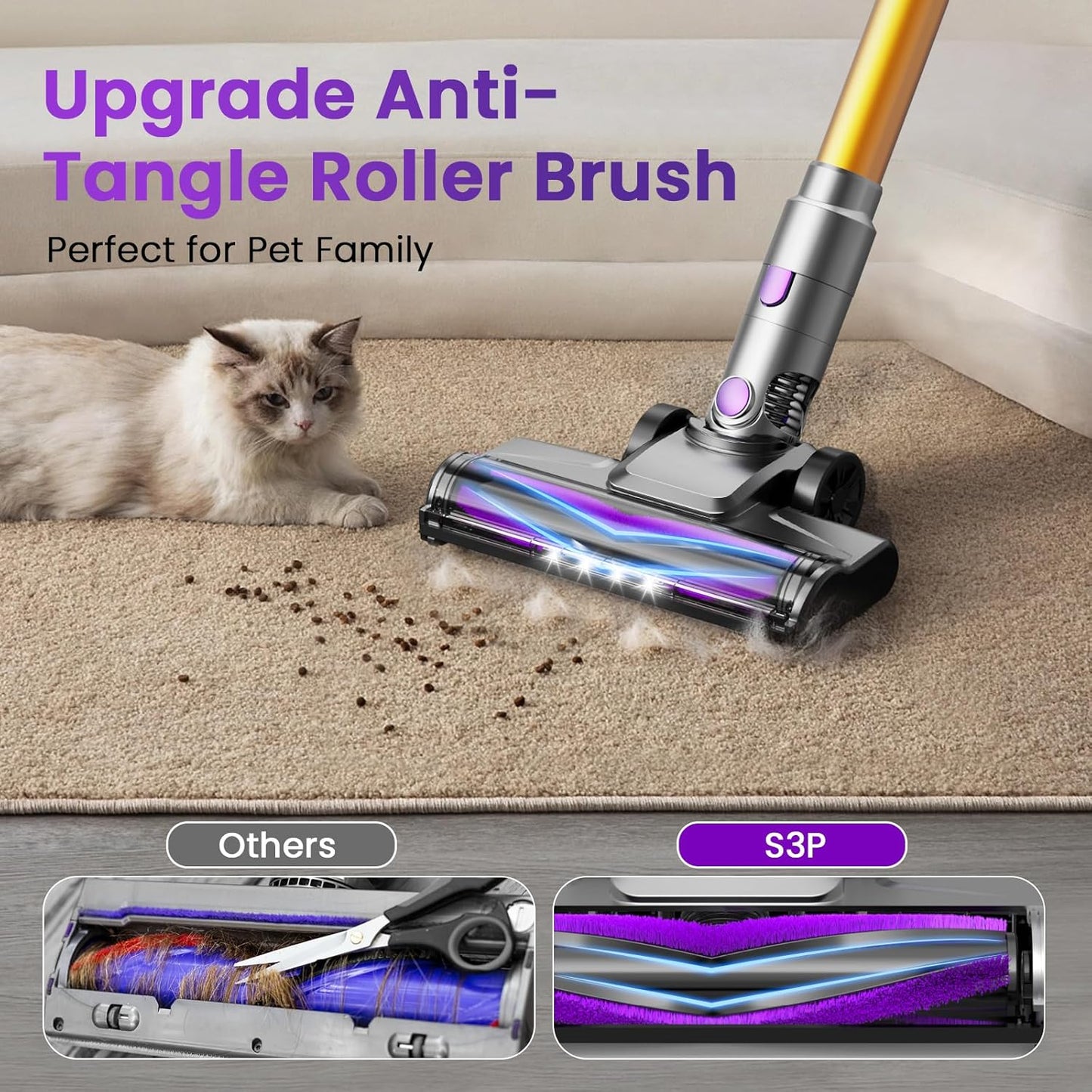 UML0 S3P Cordless Vacuum Cleaner - 45kPa Powerful Suction for Pet Hair | 55-Min Runtime, Self-Standing Design