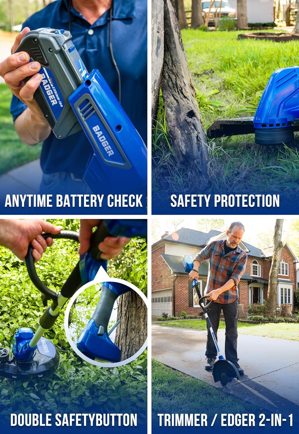 Wild Badger Power 40V Cordless Weed Wacker - 13'' 2-in-1 String Trimmer/Edger with Auto Feed & Battery