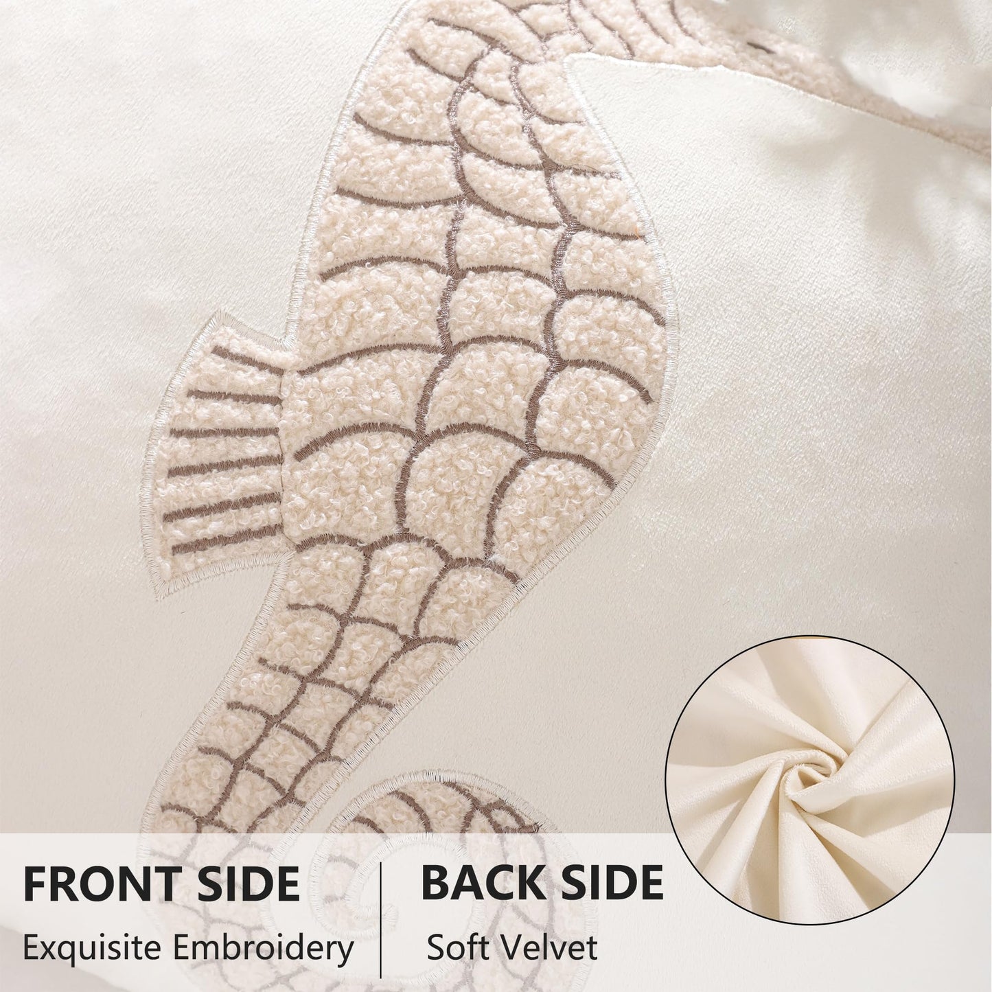 Tosleo Coastal Throw Pillow Covers 18x18 Pack of 2 Beige Seahouse Embroidered Pillow Covers Beach Velvet Pillow Cushion Cases Farmhouse Decor Ocean Themed Pillowcase for Summer