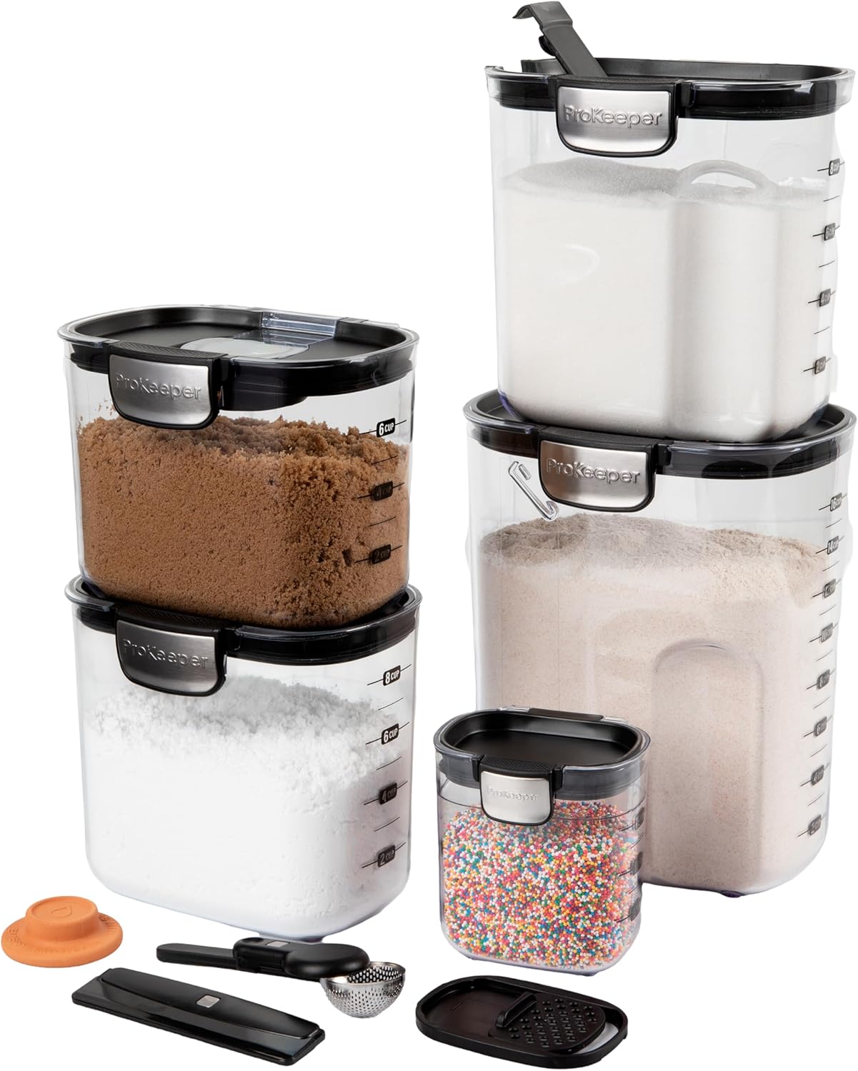 ProKeeper+ Airtight Food Storage Container Set - Clear Plastic Canisters with Magnetic Accessories | 9-Piece Black Set