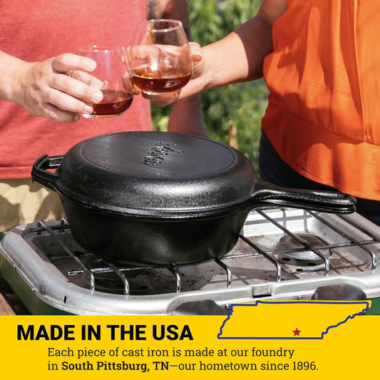 Lodge Cast Iron Combo Cooker - PFAS-Free 2-in-1 3.2 Quart Deep Pot and 10.25 Inch Skillet Set - Dutch Oven with Skillet Lid for Sourdough, Frying, and Camping - Made in the USA
