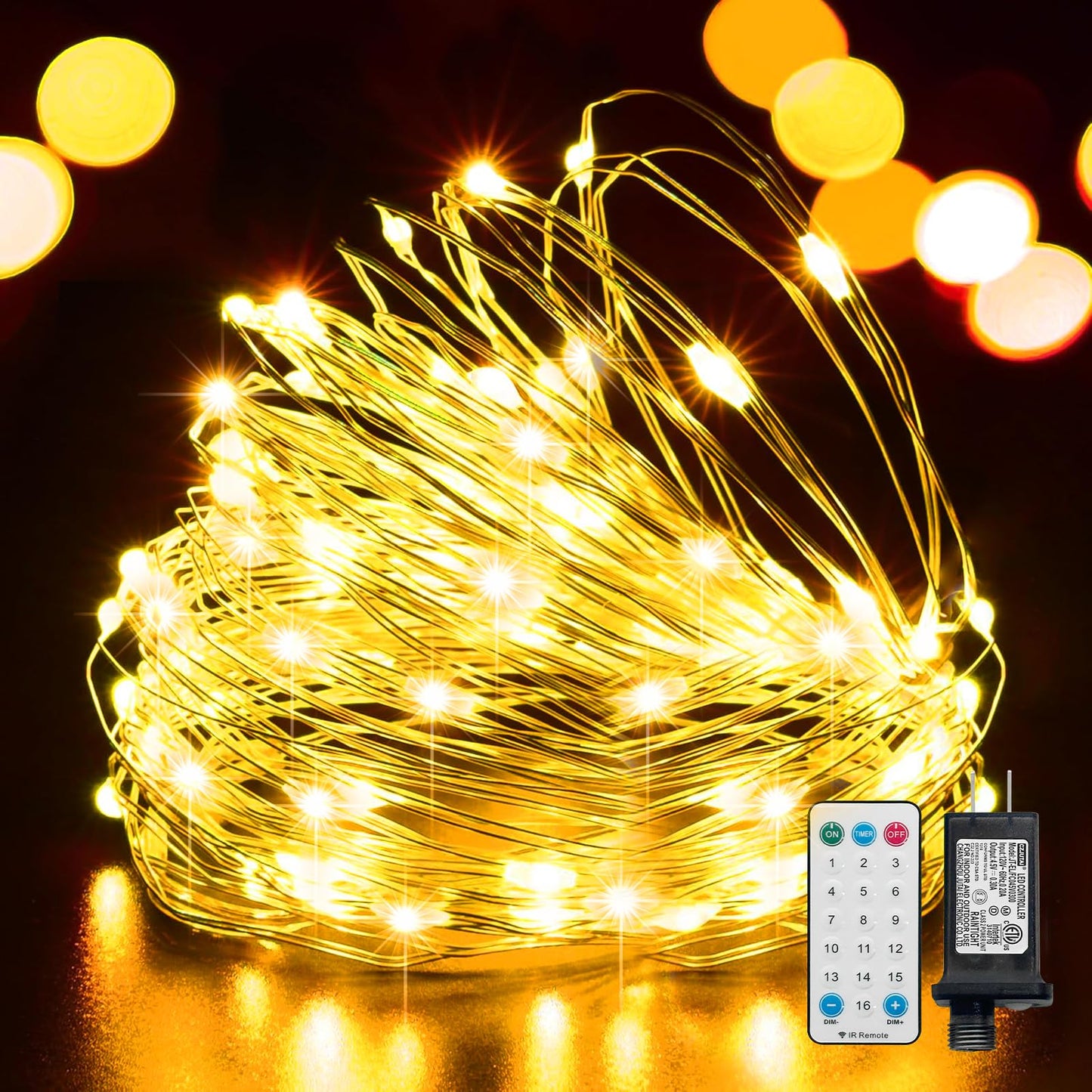 LAMPHOME Fairy Lights Plug in, 33Ft 100 LEDs Waterproof Twinkle Firefly Lights, Adaptor Included, Starry String Lights for Wedding Indoor Outdoor Christmas Patio Garden Decoration, Warm White