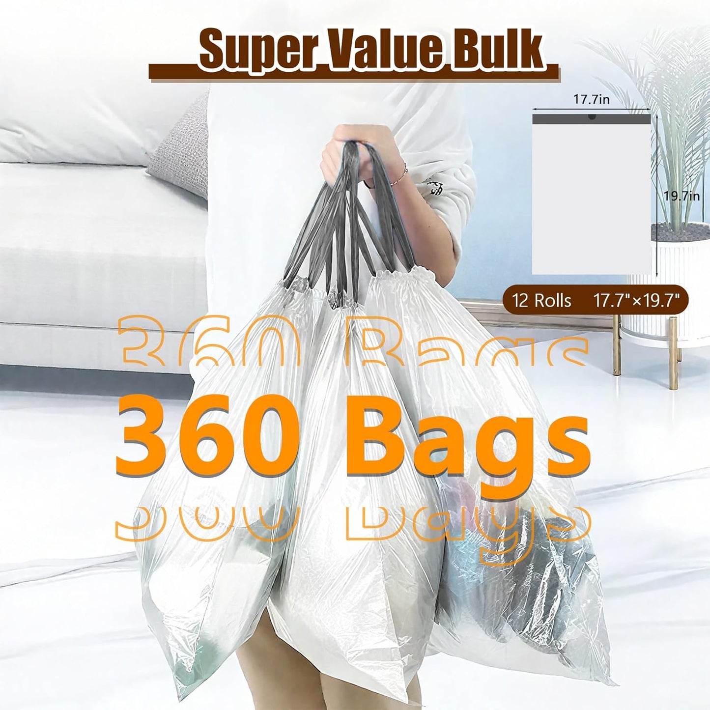 WOWSOLID 4 Gallon Small Trash Bags - 360 Count Drawstring Garbage Bags | 1.2 Mil Thick, Ideal for Mini Bins