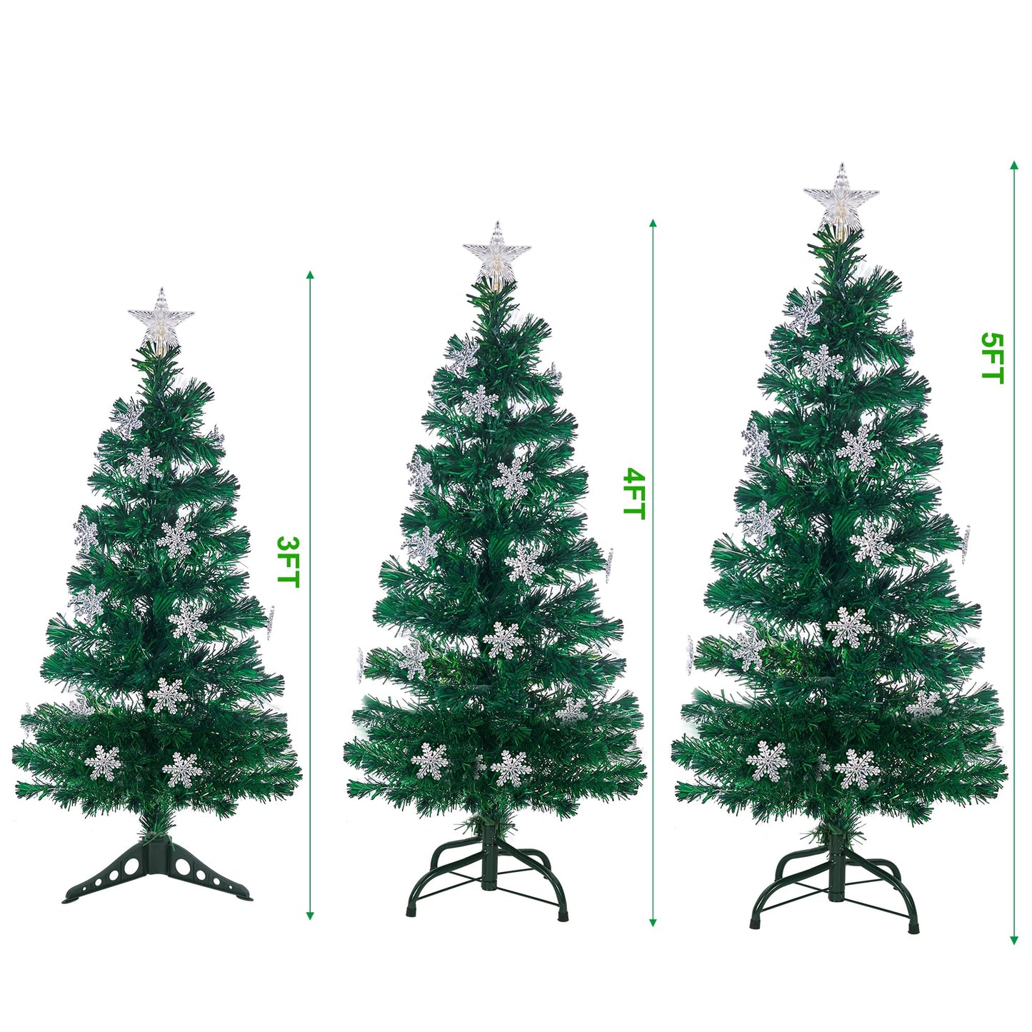 Juegoal 4 ft Pre-Lit Artificial Christmas Tree, Lighted Optical Fiber Xmas Trees with RGB Color Changing LED Lights, Snowflakes & Top Star, Festive Party Holiday Fake Multicolored Tree with Metal Legs