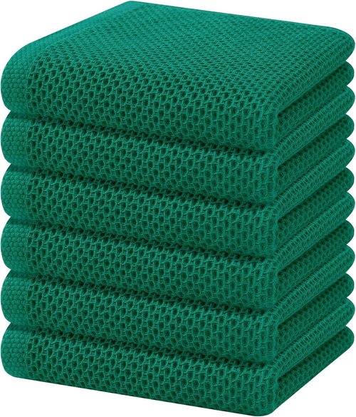 Homaxy 100% Cotton Waffle Weave Dish Towels - Ultra Soft & Absorbent | Quick Drying, 13 x 28 Inches, 6-Pack, Dark Green