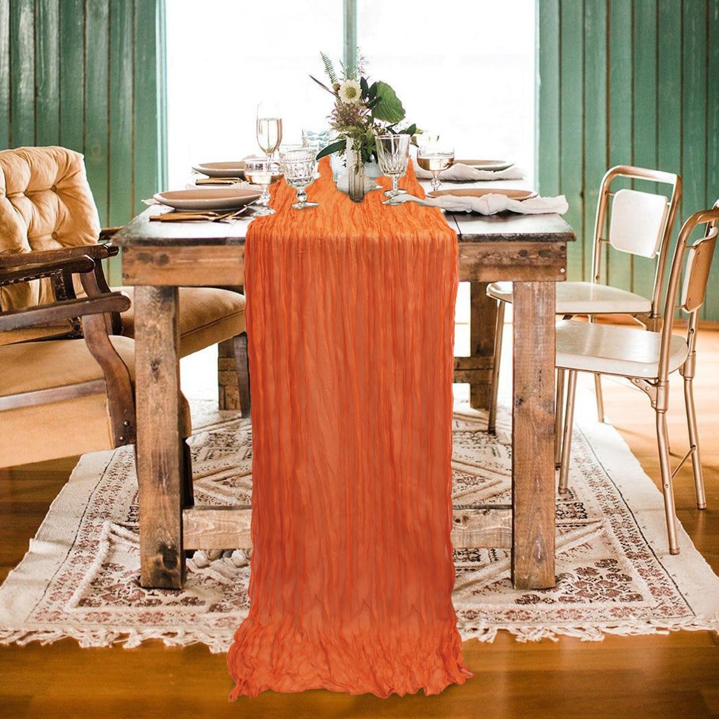 MODFUNS Cheesecloth Table Runner Orange Boho Gauze Table Runner 10ft Halloween Cheese Cloth Table Runners Cotton Fabric Cheese Table Cloth Sheer Gauze Table Cover Wedding Halloween Party Table Decor