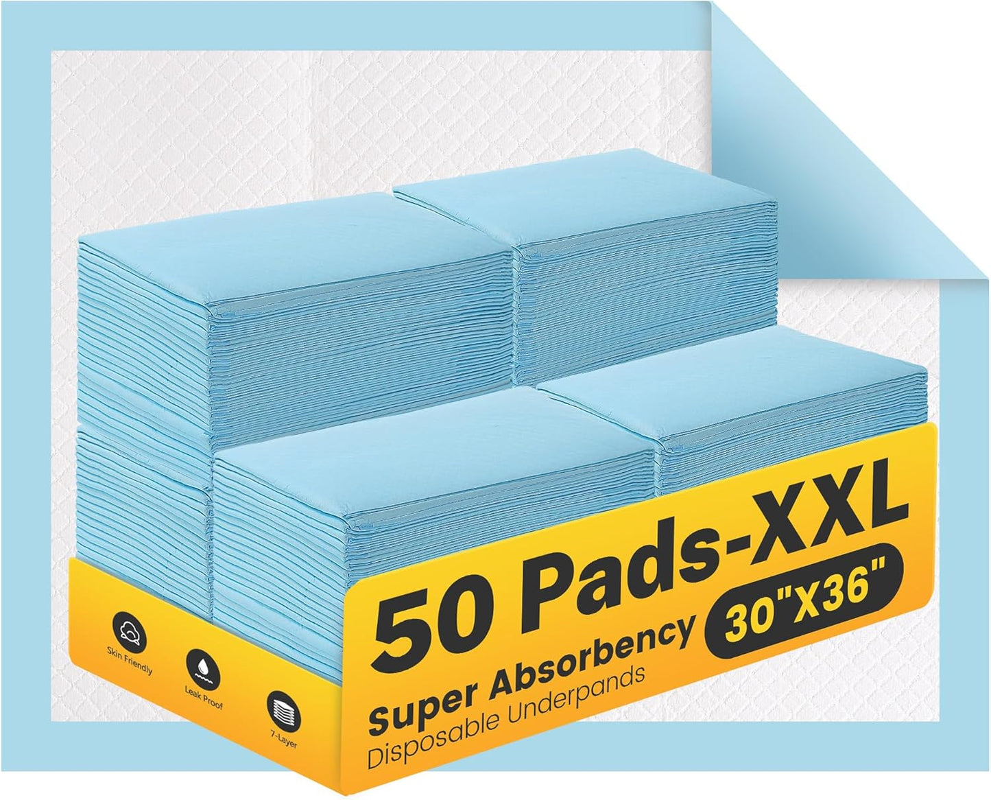Regine Switzerland Disposable Adult Bed Pads - Super Absorbent XXL Underpads for Incontinence | 30” x 36” - Blue, 50 Count