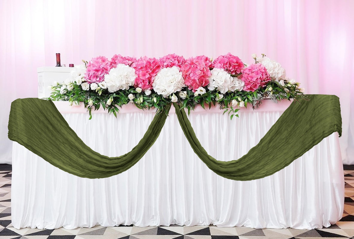 24 Pack Cheesecloth Table Runner 20 x 120 inch Cheese Cloth Table Runner Bulk,Romantic Boho Sheer Gauze Fabric Table Runners for Wedding Reception,Party,Bridal Shower Table Decor(Olive Green)
