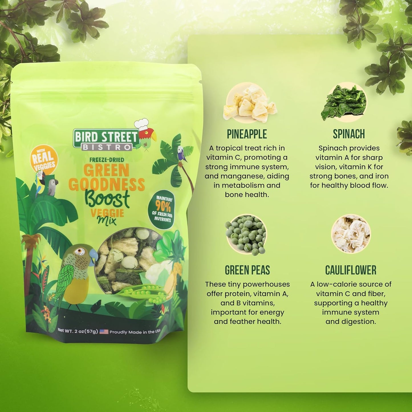 Skiennix Bird Treats - Nutritious Parrot & Cockatiel Food - Green Goodness Blend - 1 lb