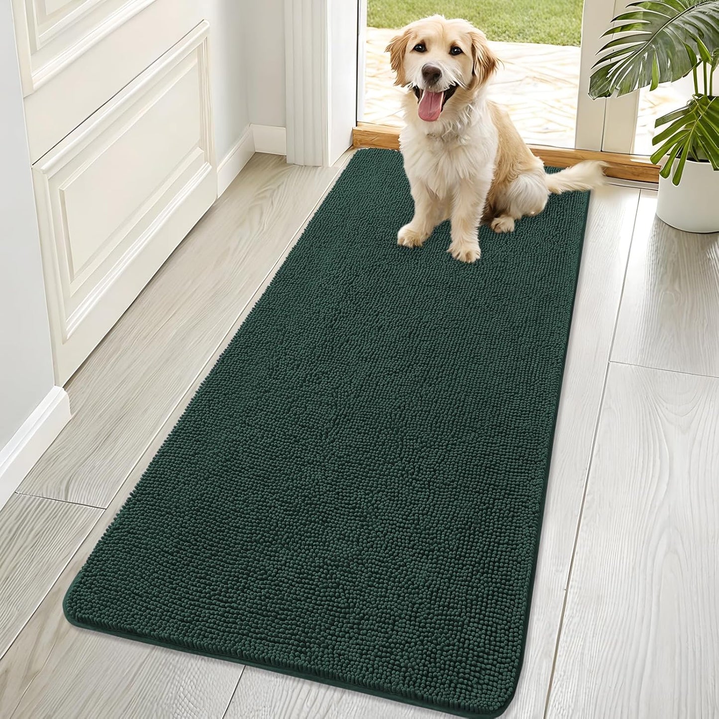 OLANLY Dog Door Mat - Absorbent Non-Slip Washable Doormat for Muddy Paws | 70x32 Blackish Green