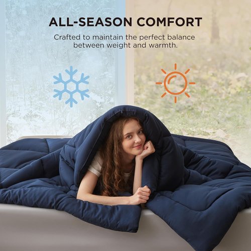 Bedsure Comforter Duvet Insert - All Season King Size Quilted Down Alternative Bedding, Navy Blue 90 x 102 Inches