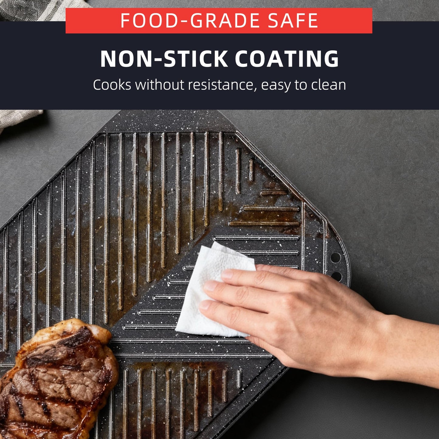 Caannasweis Nonstick Griddle Grill Pan, 19.5" x 11" Reversible Griddle Pan for Stove Top, Grill, or Campfire, Two Burner Cast Aluminum Grill, Rectangular Baking Flat and Ribbed Griddle Plate