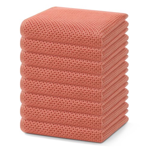 Homaxy 100% Cotton Waffle Weave Kitchen Dish Towels, Ultra Soft Absorbent Quick Drying Cleaning Towel, 13 x 28 Inches, 8-Pack, Coral