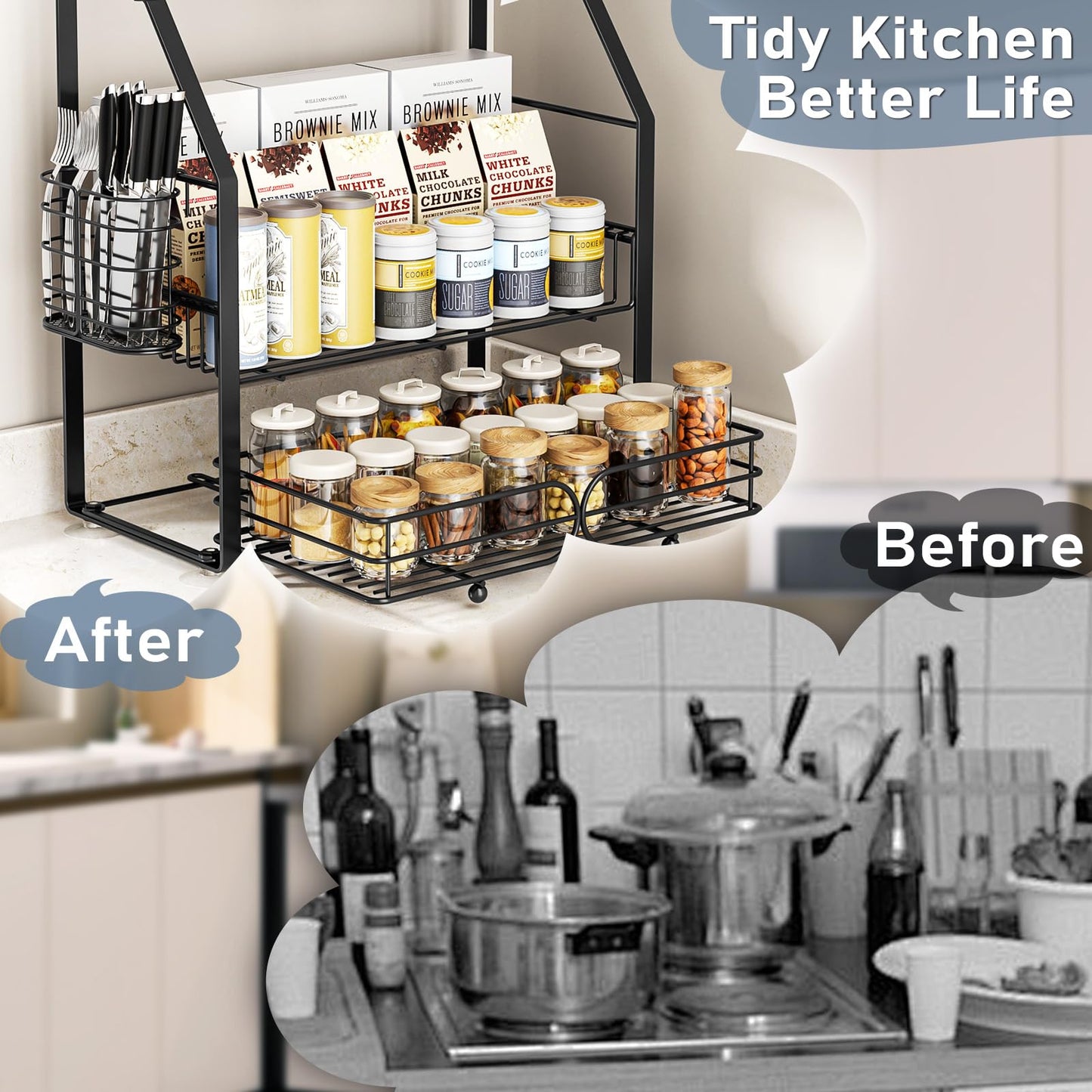 PXYHMUS Spice Rack Organizer for Cabinet, 3 Tier Black Countertop Organizer Small Spice Rack, Kitchen Spice Shelf Organizer for Cabinet, Pantry, Bathroom, Bedroom, Coffee Station