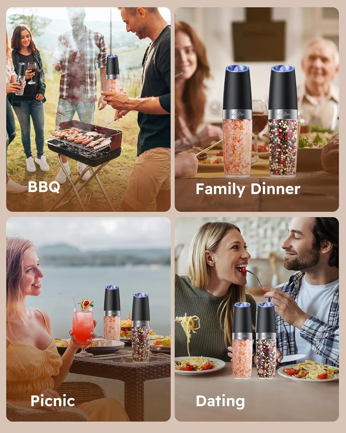 Sangcon Electric Salt and Pepper Grinder Set - Upgraded 9oz XL Capacity | Battery Powered, One-Hand Operation, Adjustable Coarseness