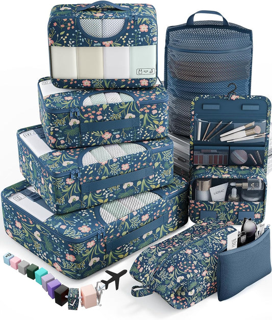 Veken Packing Cubes - 8-Piece Travel Organizer Set with Laundry Bag & Passport Holder | 4 Sizes for Luggage