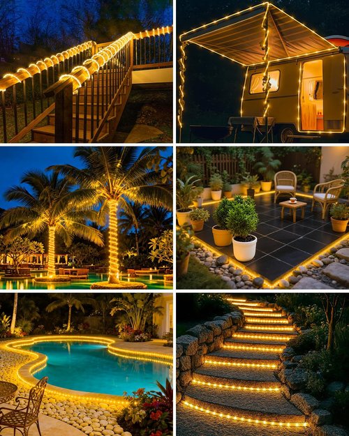 Btfarm Solar Rope Lights - 120 LED 46FT Waterproof Outdoor String Lights | 8 Lighting Modes for Garden, Patio, Wedding Decor - Warm White