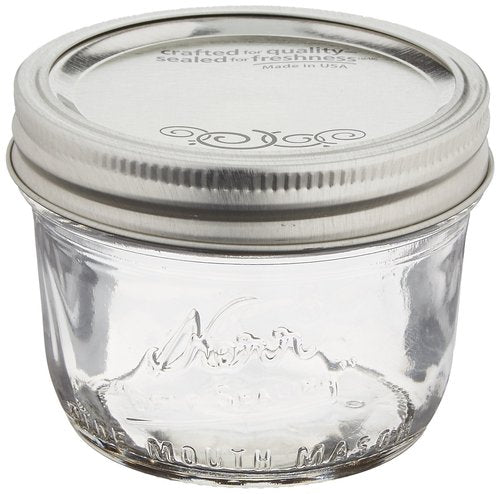 Jarden Kerr Wide Mouth Half-Pint Glass Mason Jars 8-Ounces with Lids and Bands 12-Count per Case (1-Case)