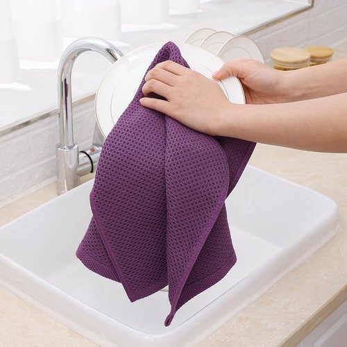 Homaxy Kitchen Dish Towels - Ultra Soft 100% Cotton Waffle Weave, Quick Drying, 13 x 28 Inches, 4-Pack, Purple