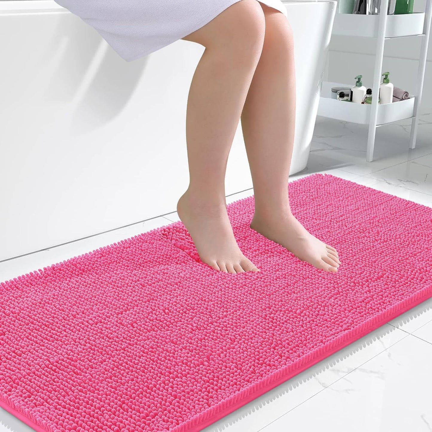 OLANLY Large Bath Rugs - Extra Soft Chenille, Quick Dry & Absorbent | 50x30, Hot Pink
