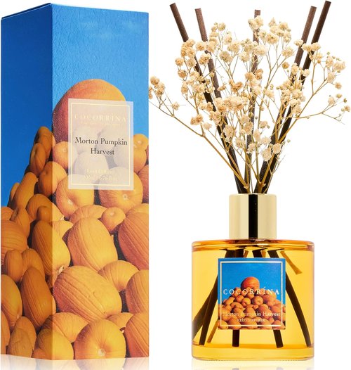 Cocorrína Reed Diffuser - Pumpkin Harvest Scented Set with 8 Sticks & Baby's Breath Decor