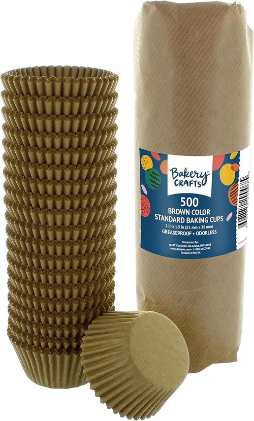 Bakery Crafts Natural Brown Baking Cups - Greaseproof Paper Liners for Muffins & Cupcakes | 500 Count