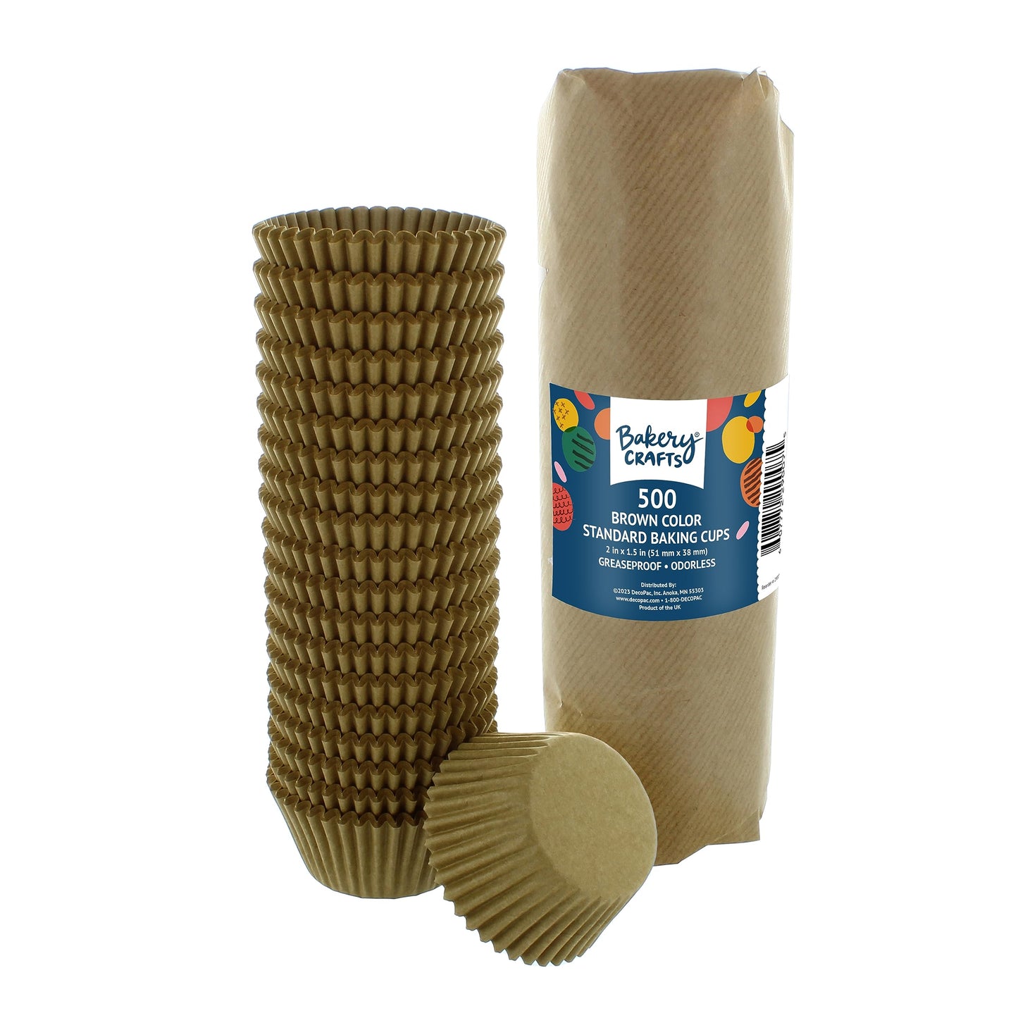Bakery Crafts Natural Brown Baking Cups - 500-2" Cupcake Cases, Greaseproof Paper Liners for Muffins and Cupcakes, Bulk Pack of 500