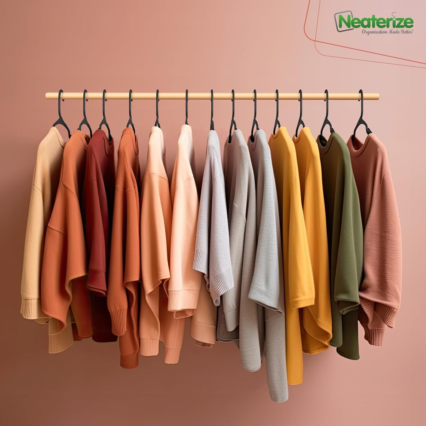 Neaterize Plastic Clothes Hangers - Space-Saving 50-Pack for Adults | Perfect for Coats & Closets - Black