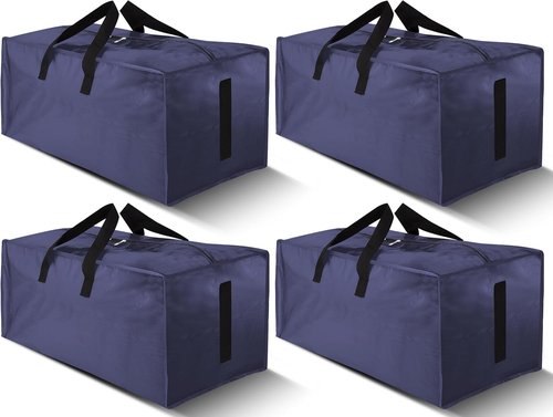 HOMESURE Large Water-Resistant Moving Bags - 4 Pack Heavy Duty Storage Totes with Zippers & Handles | Space-Saving Solution (Blue)
