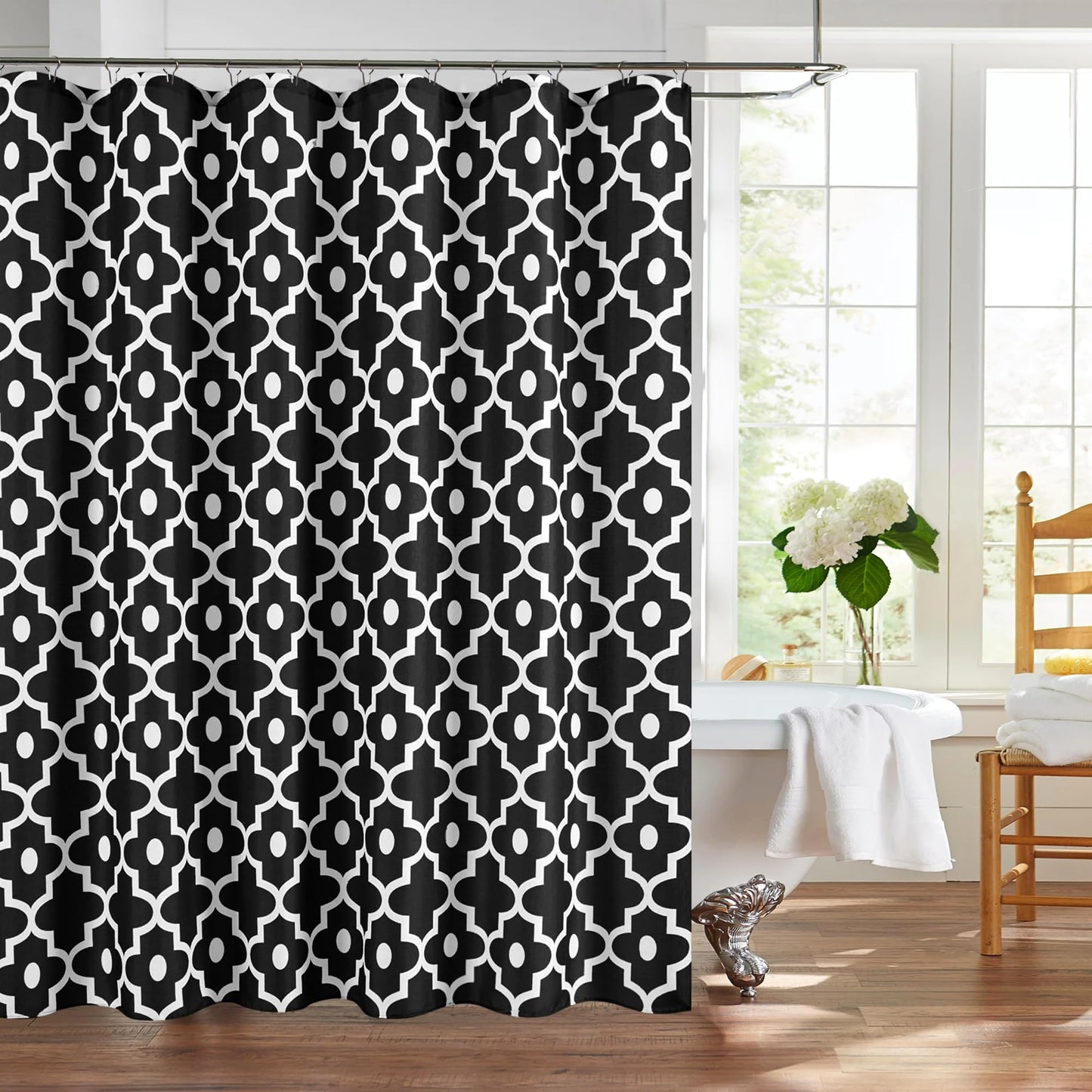 Biscaynebay Textured Fabric Shower Curtains for Bathroom 72" X 72", Black Morocco Pearl Printed Linen Modern Hotel Luxury Quality Cloth Bath Curtains Machine Washable