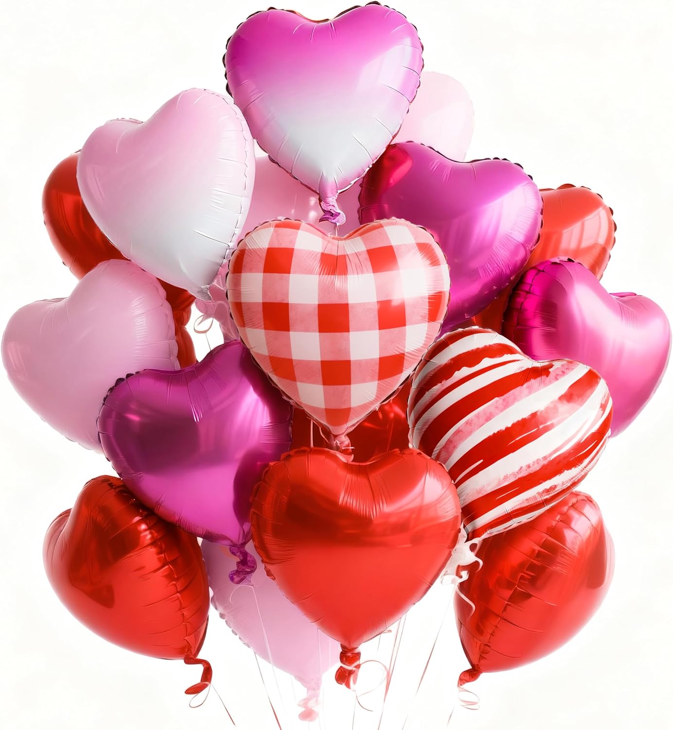 PartyWoo Pink Balloons - 127 Pcs in Various Sizes | Hot Checkered Marble Gradient Heart-Shaped for Valentine's Day & Weddings