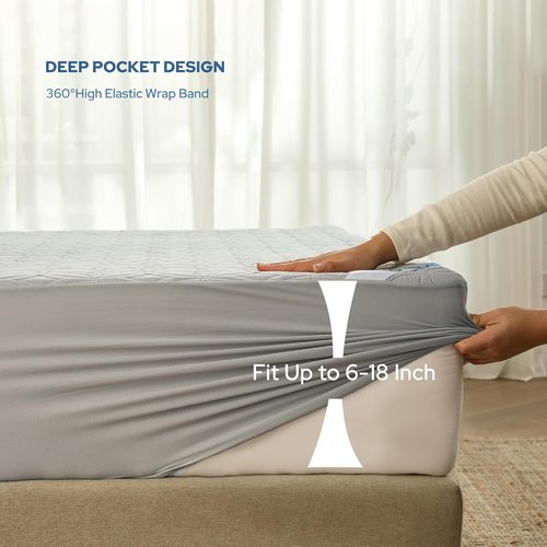 BEDLORE Waterproof Mattress Protector - Soft Full Size Pad with Deep Pocket 6"-15" Depth | Light Gray