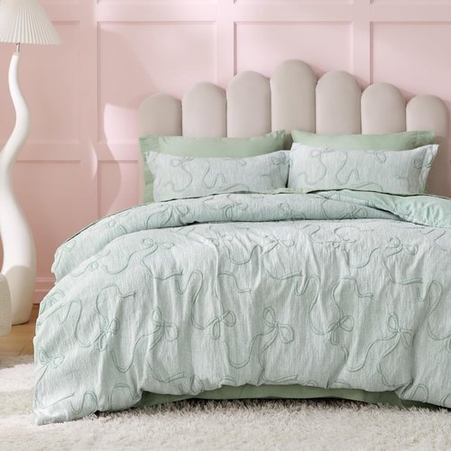 Bedsure Green Duvet Cover - Elegant Boho Design, Soft Queen Size Bedding Set | Includes 90"x90" Duvet Cover & 2 Pillow Shams