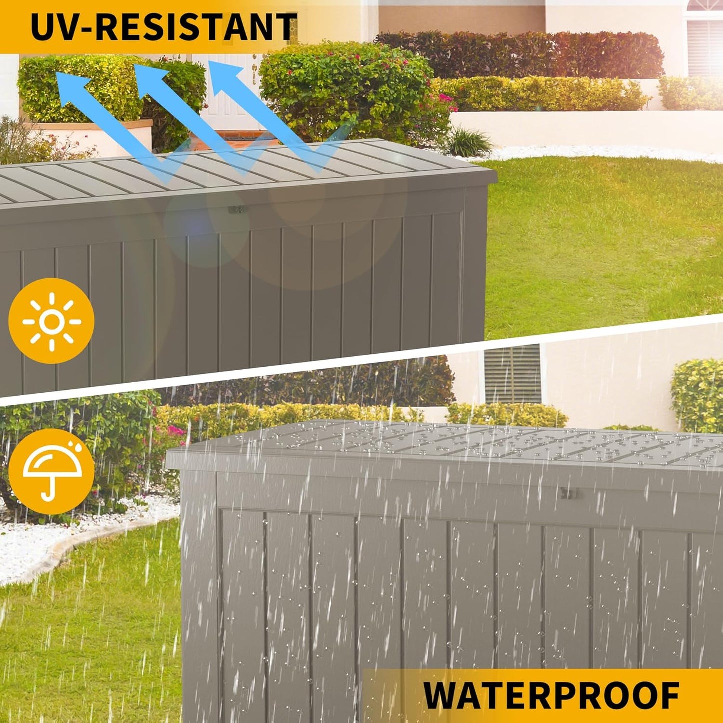 Regine Waterproof Outdoor Storage Box - 200 Gallon Lockable Resin Deck Bin for Pool Accessories & Garden Tools | Grey